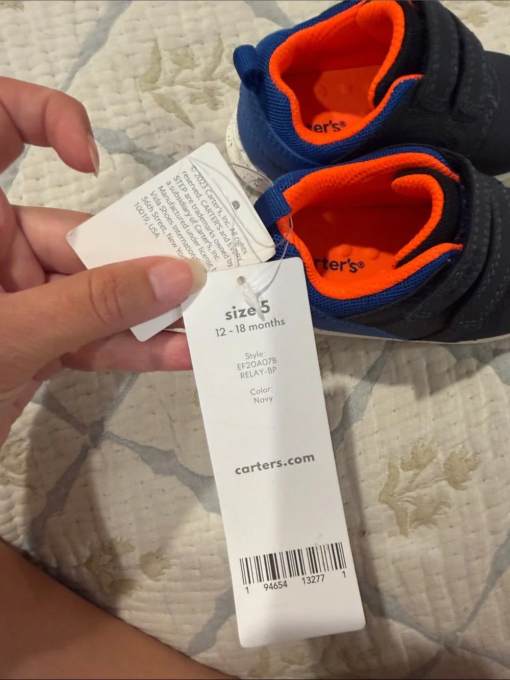 Carters every step sneaker,  Navy and Orange Velcro Sneakers